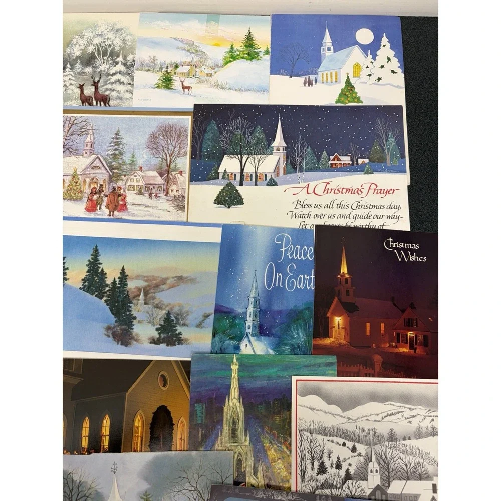 Vintage Christmas Cards Fronts ONLY Churches Cathedrals Scrapbooking Crafts 50+